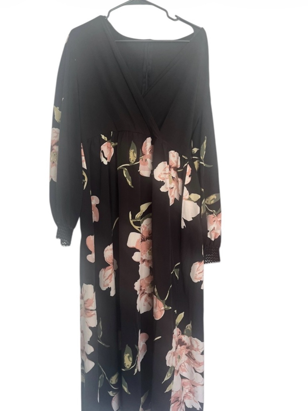 Black Floral Maxi Dress with Pink Bloom Print